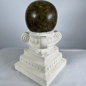 Vintage-Style Neoclassical Greco-Roman Pedestal Orb Decor Faux Marble On Column